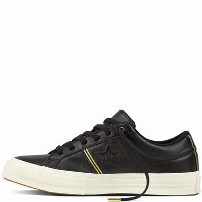 Converse One Star Piping Low Tops Womens - Black/Gold/White Shoes (462ODVWH)